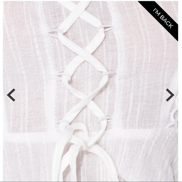 White Lace Up Detail Frill Trim Peplum Crop Top - Picture 5 of 8